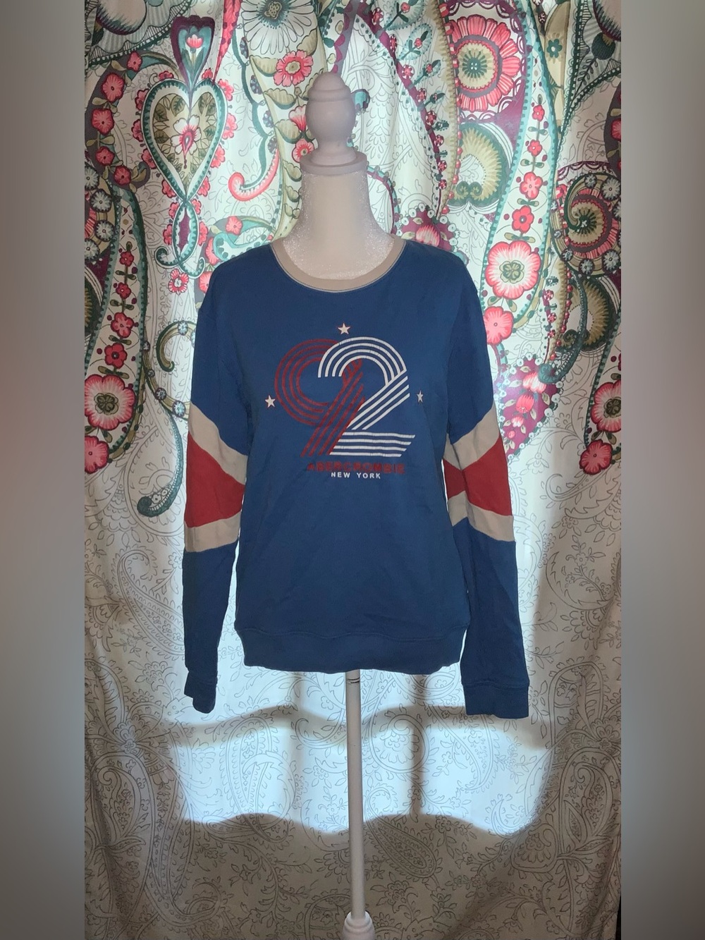 Vntg Aeropostale Y2k XS Extra Small Unisex Longsleeve Blue White red Patriotic